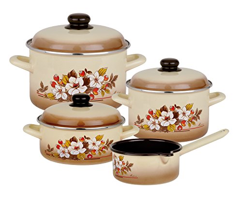 GSW 243155 Madeira Topf-Set 4-teilig, Emaille, beige mit dekor, 24 cm, 7-Einheiten von GSW