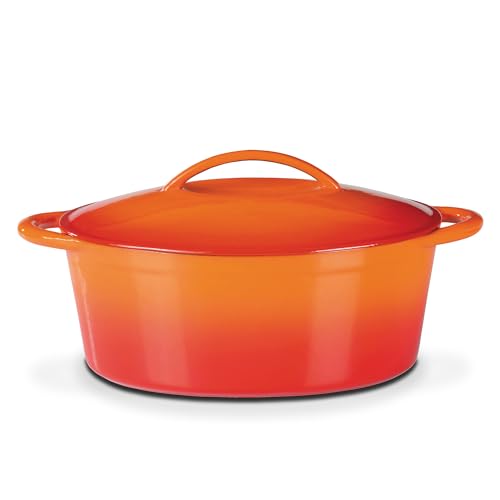 GSW hochwertiger Schmortopf mit Deckel, ideal zum Schmoren, Dünsten und Braten, auch für Induktion und Backofen – Orange/Rot, Gusseisen, 7 Liter, 33cm von GSW