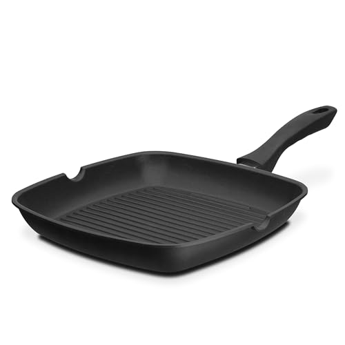 GSW 413251 Grillmeister Grillpfanne mit 2 Ausgüssen, mit Grillboden, Aluminium, schwarz - 28x28cm von GSW