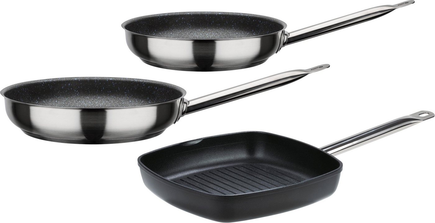 GSW Pfannen-Set Le Chef Profi, Aluminiumguss (Set, 3-tlg., Bratpfanne Ø 24 cm, 2 l, Ø 28 cm - 3 l, 1x Grillpfanne Ø 28 cm, 3 l), Induktion von GSW