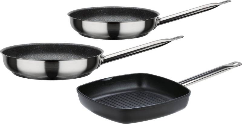GSW Pfannen-Set Le Chef PROFI, Aluminiumguss (Set, 3-tlg., Bratpfanne Ø 24 cm, 2 l, Ø 28 cm - 3 l, 1x Grillpfanne Ø 28 cm, 3 l), Induktion von GSW