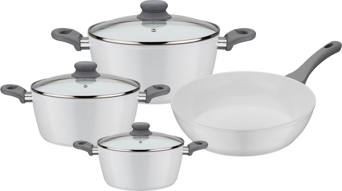 GSW Topf-Set Fiona, Aluminium (Set, 7-tlg., je 1 Kochtopf Ø 16/20/24 cm, 1x Schmorpfanne Ø 24 cm), weiß mit Softtouch-Griff kratzfeste ILAG® CERAMICVeredelung, Induktion von GSW