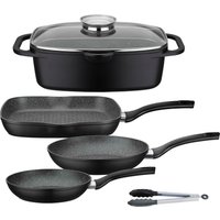 GSW Topf-Set "Gourmet Granit" Set, 1 Bräter, 1 Grillpfanne Ø 28cm, je 1 Bratpfanne Ø 20/24cm, 1 Kochzange, 5 Stk. tlg. Aluminiumguss von GSW