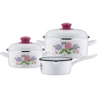 GSW Topf-Set "Hortensie", Stahl-Emaille, (Set, 5 tlg., 1x Kochtopf Ø 16 cm, 1x Kochtopf Ø 20 cm, 1x Stielkasserolle Ø 16 cm), Induktion von GSW