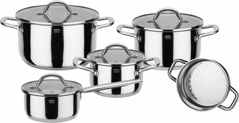 GSW Topf-Set Meran, Edelstahl 18/8 (Set, 9-tlg., je 1 Kochtopf 16/20/24 cm, 1 Stielkasserolle 16 cm), Induktion von GSW