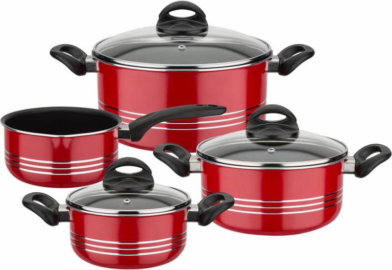 GSW Topf-Set Milano color, Aluminium, Leichtmetall-Legierung (Set, 7-tlg., je 1 Kochtopf Ø 16/20/24 cm, 1x Stielkasserolle Ø 16 cm), extra starker FerroTherm®Boden, Induktion von GSW