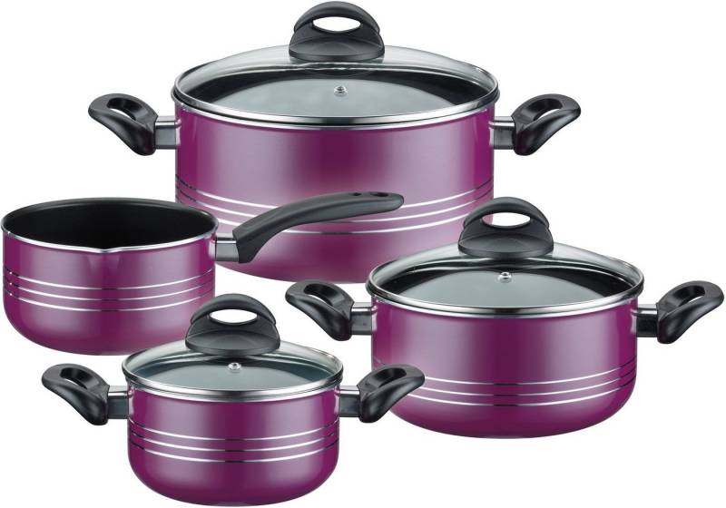 GSW Topf-Set Milano color, Aluminium, Leichtmetall-Legierung (Set, 7-tlg., je 1 Kochtopf Ø 16/20/24 cm, 1x Stielkasserolle Ø 16 cm), extra starker FerroTherm®Boden, Induktion von GSW