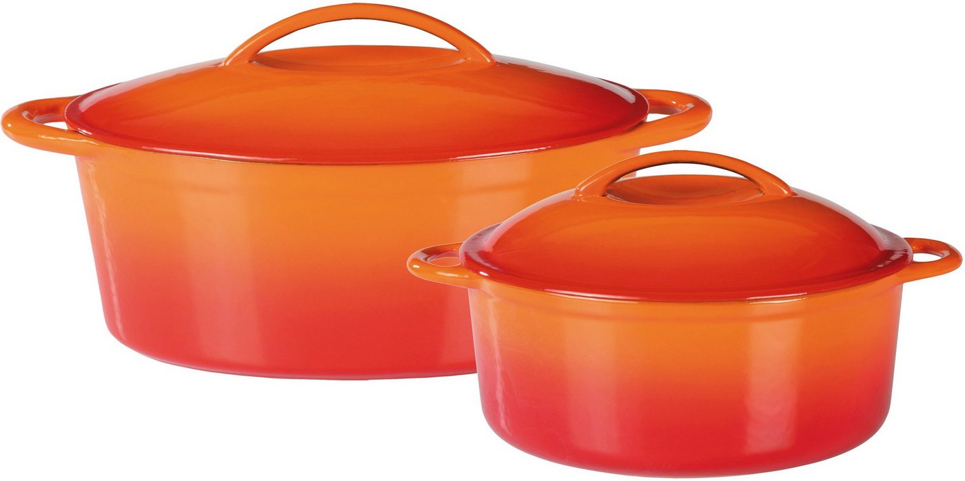 GSW Topf-Set Orange Shadow, Gusseisen (Set, 4-tlg., 1x Kochtopf Ø 24 cm, 1 x Bräter 32x25 cm, je mit Deckel), Induktion von GSW