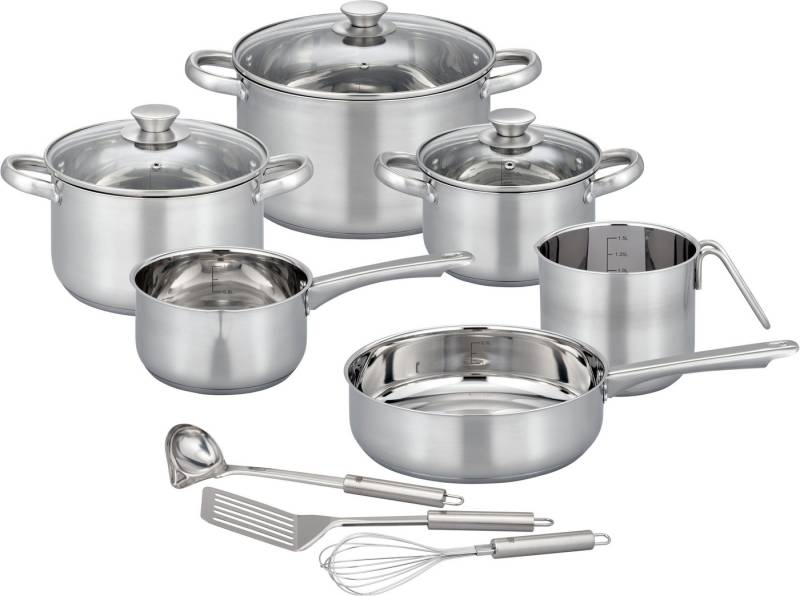 GSW Topf-Set Toronto, Edelstahl (Set, 12-tlg), mehrteiliges Kochtopf-Set aus Edelstahl inkl. praktischer Küchenhelfer von GSW