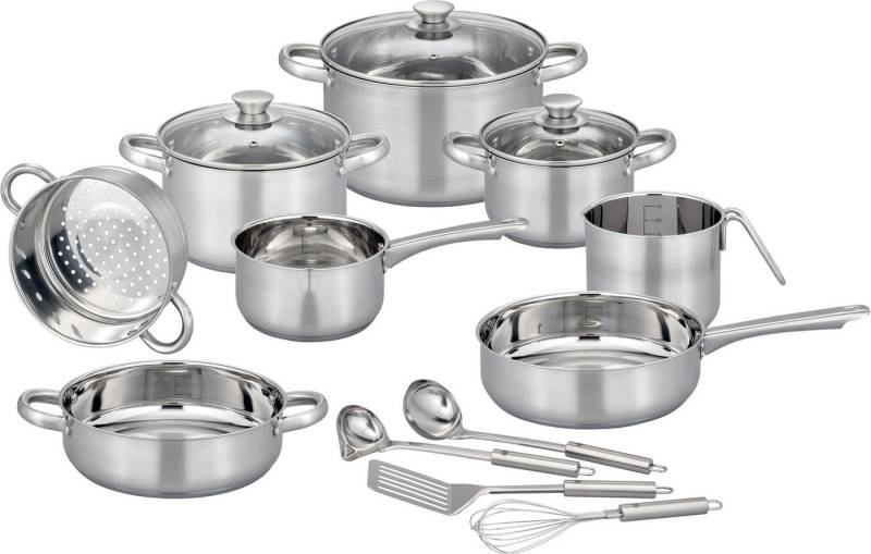 GSW Topf-Set Toronto, Edelstahl (Set, 15-tlg), mehrteiliges Kochtopf-Set aus Edelstahl inkl. praktischer Küchenhelfer von GSW