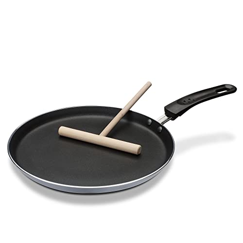 GSW grau/schwarz 456722 Aluminium Crepe-Pfanne Induktion 26cm-inkl. Teigverteiler, 26 cm, 2-Einheiten von GSW