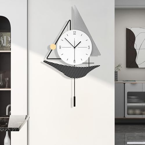 Moderne Schlichte große Wanduhr, Minimalistisch Kreativität Segelboot-Stil Dekorative Wanduhren mit Pendel, Ohne Tickgeräusche für Deko Schlafzimmer Küche Büro (S-30 * 53CM) von GSWBO