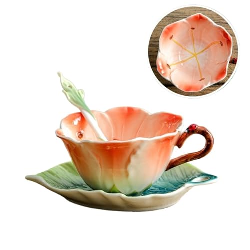 GSXLZ Kaffeetassen 180ML Becher Tee Kaffeetasse Untertasse Set Home Office Keramik Teetasse Trinkset(Color3) von GSXLZ