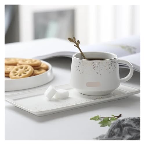 GSXLZ Kaffeetassen 250ml Kreative Keramik Kaffeetasse Set Mit Tablett Und Löffel Wasser Tee(White) von GSXLZ