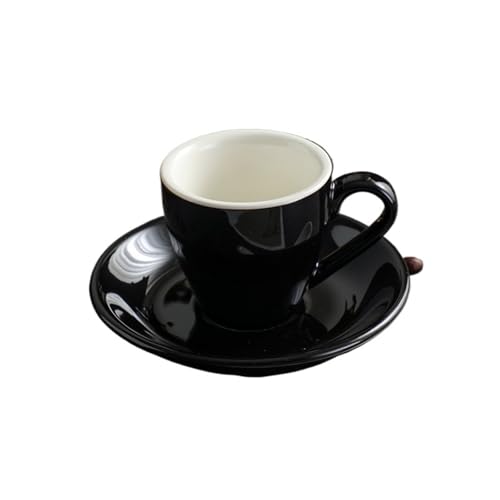 GSXLZ Kaffeetassen 80ML Keramik Kaffeetasse Set Nachmittagstee Tassen und Teller Becher Keramik Kaffeetasse(Black) von GSXLZ