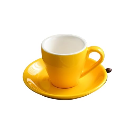 GSXLZ Kaffeetassen 80ML Keramik Kaffeetasse Set Nachmittagstee Tassen und Teller Becher Keramik Kaffeetasse(Yellow) von GSXLZ