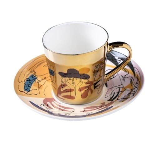 GSXLZ Kaffeetassen Kaffeebecher Keramik Kaffeetasse und Untertasse Set Lustige Tassen(250ML,Color-4) von GSXLZ