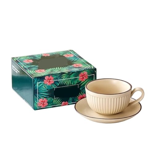 GSXLZ Kaffeetassen Kaffeetasse Stil Latte Becher Nachmittagsteetasse und Untertasse Tasse for Home Drinkware(Beige) von GSXLZ