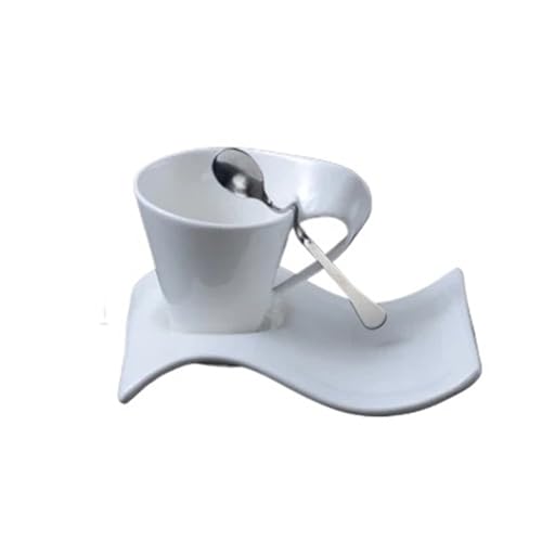 GSXLZ Kaffeetassen Kaffeetasse und Untertasse Set Weiße Keramik Kaffeetasse Frühstückstasse mit Untertasse(300ml+Plate+Spoon) von GSXLZ