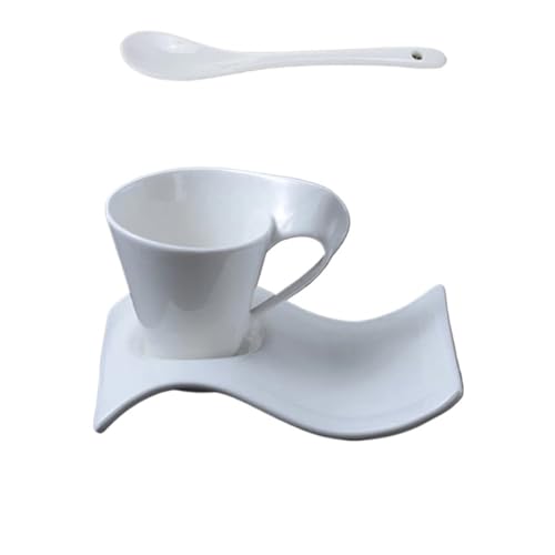 GSXLZ Kaffeetassen Kaffeetasse und Untertasse Set Weiße Keramik Kaffeetasse Frühstückstasse mit Untertasse(90ml+Plate) von GSXLZ