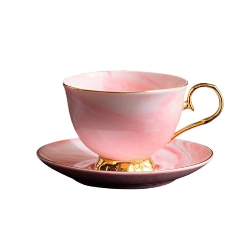GSXLZ Kaffeetassen Keramik Kaffeetasse und Teller Nachmittagsteetassen Home Küche Trinkgeschirr Tassen Teetasse(Pink) von GSXLZ