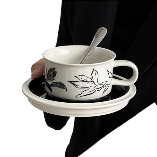 GSXLZ Kaffeetassen Keramiktasse Vintage Tee Wasserbecher Vintage Kaffeetasse und Teller Set Tassen(Mug.05) von GSXLZ