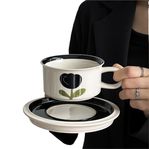 GSXLZ Kaffeetassen Keramiktasse Vintage Tee Wasserbecher Vintage Kaffeetasse und Teller Set Tassen(Mug.06) von GSXLZ