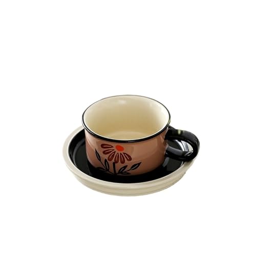 GSXLZ Kaffeetassen Keramiktasse Vintage Tee Wasserbecher Vintage Kaffeetasse und Teller Set Tassen(Mug.08) von GSXLZ