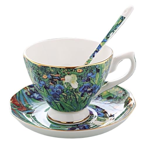 GSXLZ Kaffeetassen Keramiktasse Vintage Tee Wasserbecher Vintage Kaffeetasse und Teller Set Tassen(Style 1) von GSXLZ