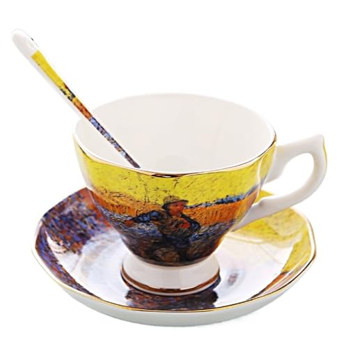 GSXLZ Kaffeetassen Keramiktasse Vintage Tee Wasserbecher Vintage Kaffeetasse und Teller Set Tassen(Style 2) von GSXLZ