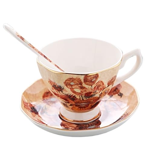GSXLZ Kaffeetassen Keramiktasse Vintage Tee Wasserbecher Vintage Kaffeetasse und Teller Set Tassen(Style 3) von GSXLZ