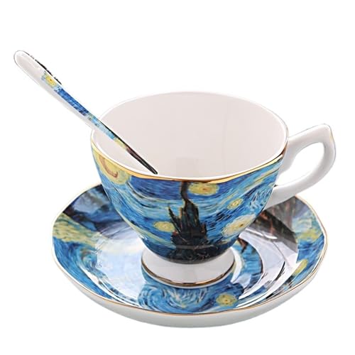 GSXLZ Kaffeetassen Keramiktasse Vintage Tee Wasserbecher Vintage Kaffeetasse und Teller Set Tassen(Style 4) von GSXLZ