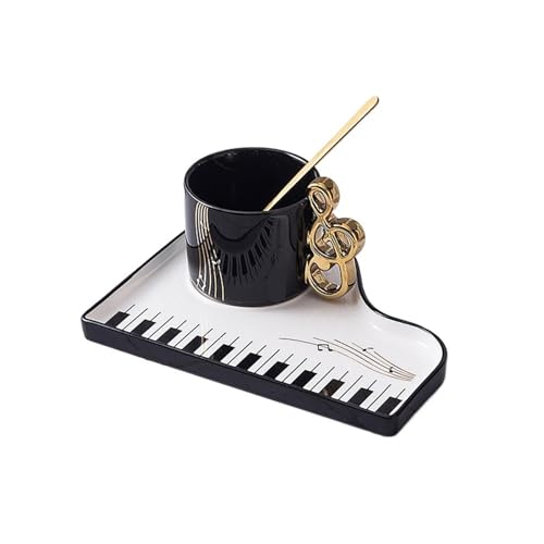 GSXLZ Kaffeetassen Kreative Keramik Kaffeetasse Teller Set Büro Mark Becher Tee-Set Tasse(Black) von GSXLZ