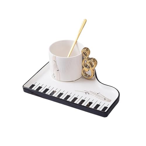GSXLZ Kaffeetassen Kreative Keramik Kaffeetasse Teller Set Büro Mark Becher Tee-Set Tasse(White) von GSXLZ