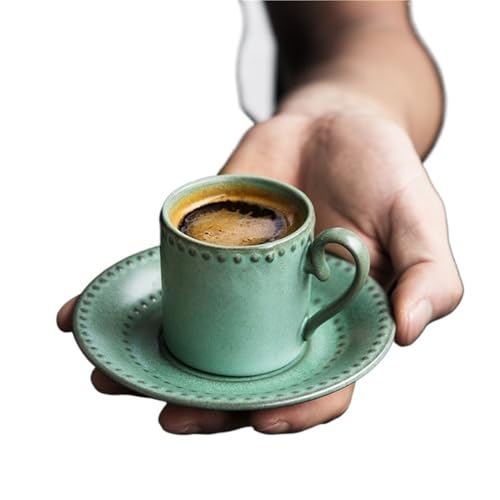 GSXLZ Kaffeetassen Retro-Kaffeetasse und Teller-Set, Keramik-Espressotasse 75 ml(Grey) von GSXLZ