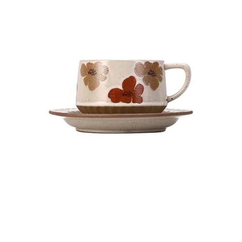 GSXLZ Kaffeetassen Vintage Tasse Kaffeetasse Set Keramik Tassen und Teller Tassen mit Teebecher Kaffeebecher(Cup-01) von GSXLZ