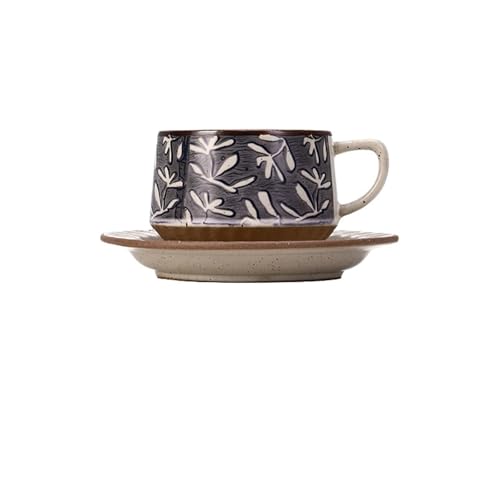 GSXLZ Kaffeetassen Vintage Tasse Kaffeetasse Set Keramik Tassen und Teller Tassen mit Teebecher Kaffeebecher(Cup-04) von GSXLZ