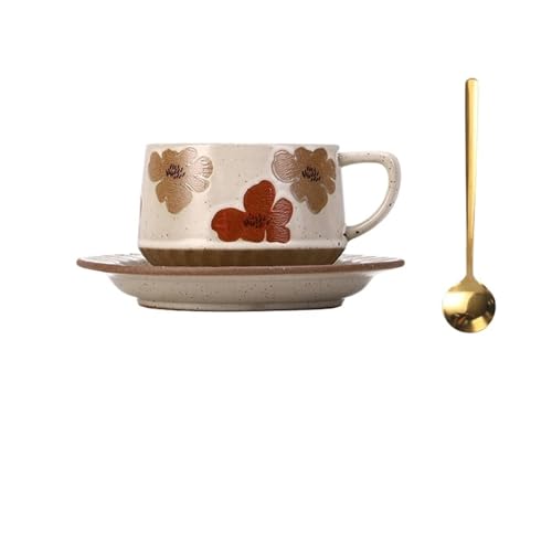 GSXLZ Kaffeetassen Vintage Tasse Kaffeetasse Set Keramik Tassen und Teller Tassen mit Teebecher Kaffeebecher(Cup-09) von GSXLZ