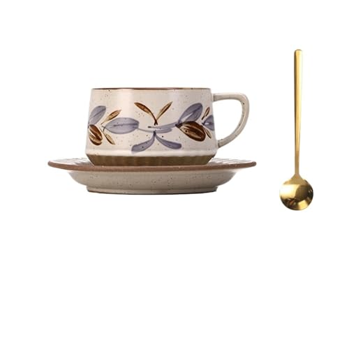 GSXLZ Kaffeetassen Vintage Tasse Kaffeetasse Set Keramik Tassen und Teller Tassen mit Teebecher Kaffeebecher(Cup-11) von GSXLZ