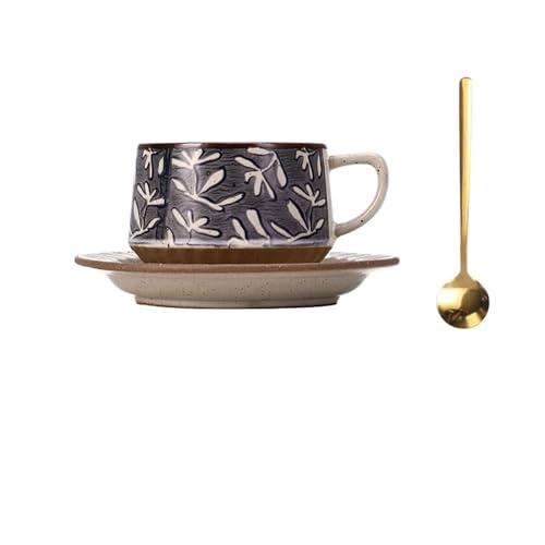 GSXLZ Kaffeetassen Vintage Tasse Kaffeetasse Set Keramik Tassen und Teller Tassen mit Teebecher Kaffeebecher(Cup-12) von GSXLZ