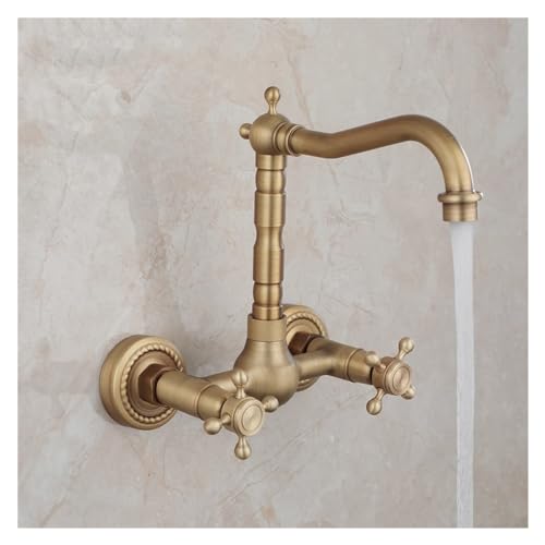 Antique Messing Badezimmer Wasserhahnbecken Wandmontage heiß und kalt 2 Kreuzgriffe Badewanne Torneira Waschbeckenmischer Wasserhahn, einfache Installation von GSZCCZS