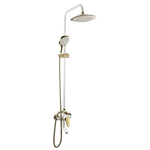 Badezimmer Luxus Regenmixer Dusche Kombination Set Wandmontaged Niederschlag Duschkopf Handgehalten Duschköpfungssystem Duschhahn, Höhe/Winkel Verstellbar, weiß von GSZCCZS