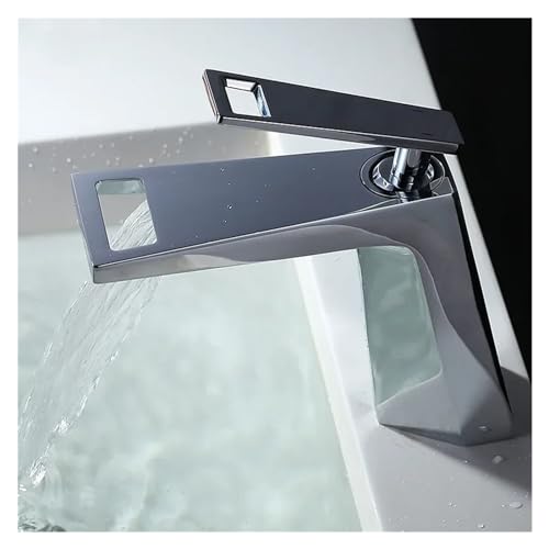 Becken Wasserhahn Badezimmer Schwarz Wasserhahn Becken Haken Deck montiert heiß und kalter Waschbecken Mixer Tap Chrom weiß schwarz, einfach installieren von GSZCCZS