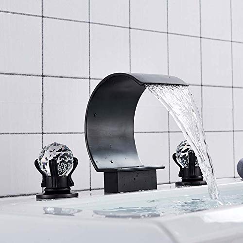 Becken Wasserhahn Gold Deck montiert Kristallgriff Wasserfall 3pcs Waschbecken Wasserhahn Doppelgriff Mixer Tap Basin Tap Torneira (Orb) von GSZCCZS