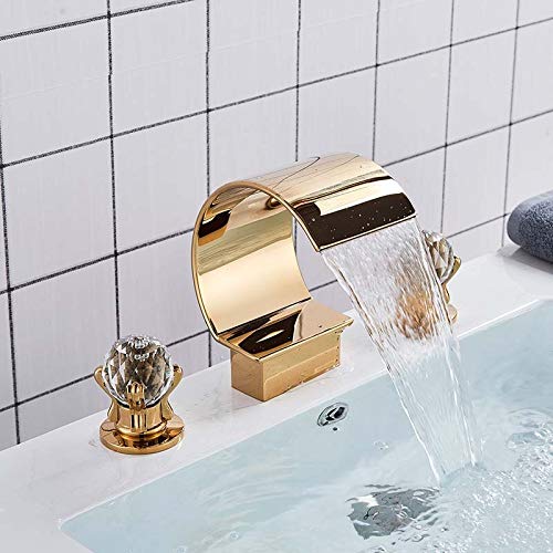 Becken Wasserhahn Gold Deck montiert Kristallgriff Wasserfall 3pcs Waschbecken Wasserhahn Doppelgriff Mixer Tap Basin Tap Torneira (Orb) von GSZCCZS