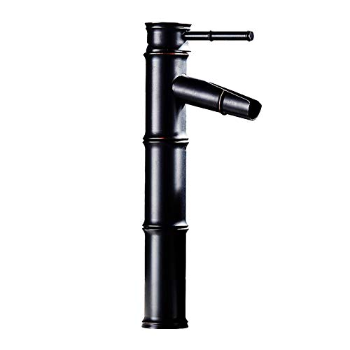 Beckenmischer Tippen Sie auf Messing Toll Top Basin Wasserhahn Vintage Bambusform Bad Waschbecken Tap Schwarzer Bronze -Eitelkeitshahn Heißer und kaltes Wassermixer mit 2 Schläuchen, Style2 (Style1) von GSZCCZS