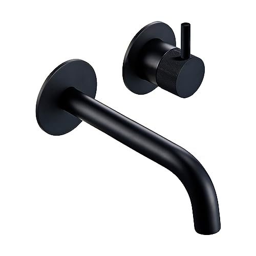 Black Messing 21cm Ausguss Single Switch Two Loch Heißer und Kaltmixer versteckte Installation Badezimmerhahn (Farbe: Matt Schwarz) von GSZCCZS
