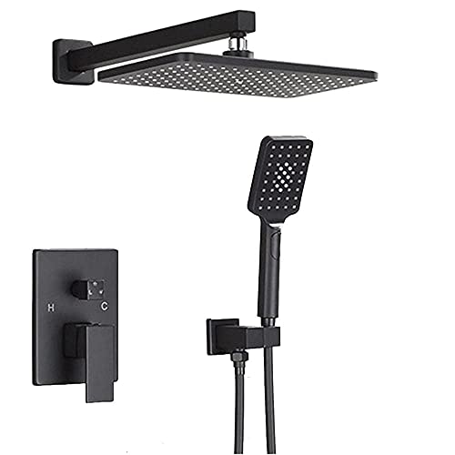 Duschset Dual-Funktion Mixer Duschkit Schwarz Niederschlag Duschkopf Wasserhahn mit Messingventilkörper und Trimmregen Duschsystem-Quadrat, kreisförmig von GSZCCZS