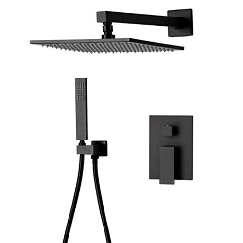 Duschsystem, matt matte schwarze Messing-Badezimmer-Duschset mit 8-12 Zoll quadratischer Messing Duschkopf und Handheld-Dusche, Luxus-Dusch-Set, 12 Zoll, 10 Zoll Duschsystem, matt matte schwarze Messing-Badezimmer-Duschset mit 8-12 Zoll quadratischer Messing Duschkopf und Handheld-Dusche, Luxus-Dusch-Set, 12 Zoll, 10 Zoll von GSZCCZS
