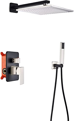 Duschsystem schwarzer Dusche Wasserhahn gesetztes Wandmontagedise Duschkopfsystem mit Handheld Dusch Set Regenmixer Duschkombination, 16 Zoll, 10 Zoll von GSZCCZS